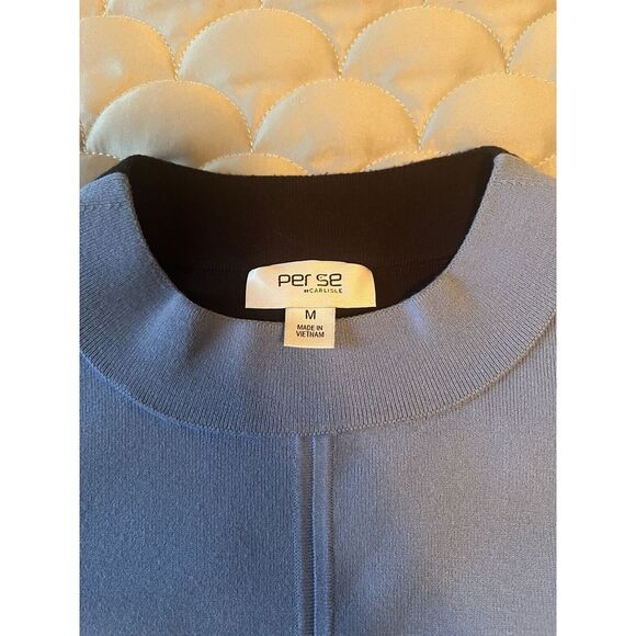 Per se By Carlisle Designer Luxury Mock Neck Color Block Navy Blue Sweater Sz M - Picture 2 of 7